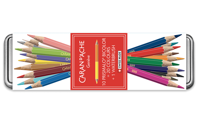 Confezione in metallo da 11 matite acquerellabili PRISMALO Bicolor - Caran  D'Ache - Intingo Shop belle arti e colori