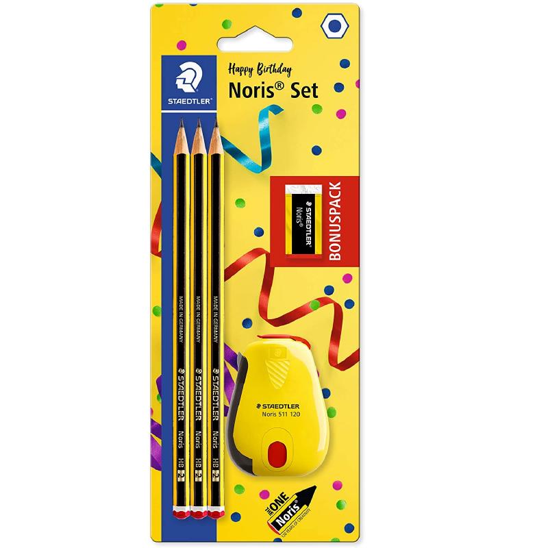Confezione da 3 matite Noris grafite HB, gomma Noris e temperamatite Noris  - STAEDTLER - Intingo Shop belle arti e colori